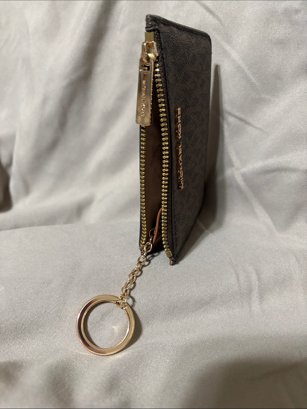 Michael Kors Brown Monogram Zip Key Card Case with Gold Hardware - Picture 2 of 3